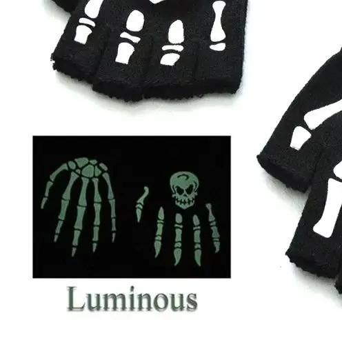 Mode Halloween Stil Handschuhe Leuchtende Horror Schädel Knochen Skelett Halbe Handschuhe Neuheit Unisex Fäustlinge Winter Wärmer Handschuhe