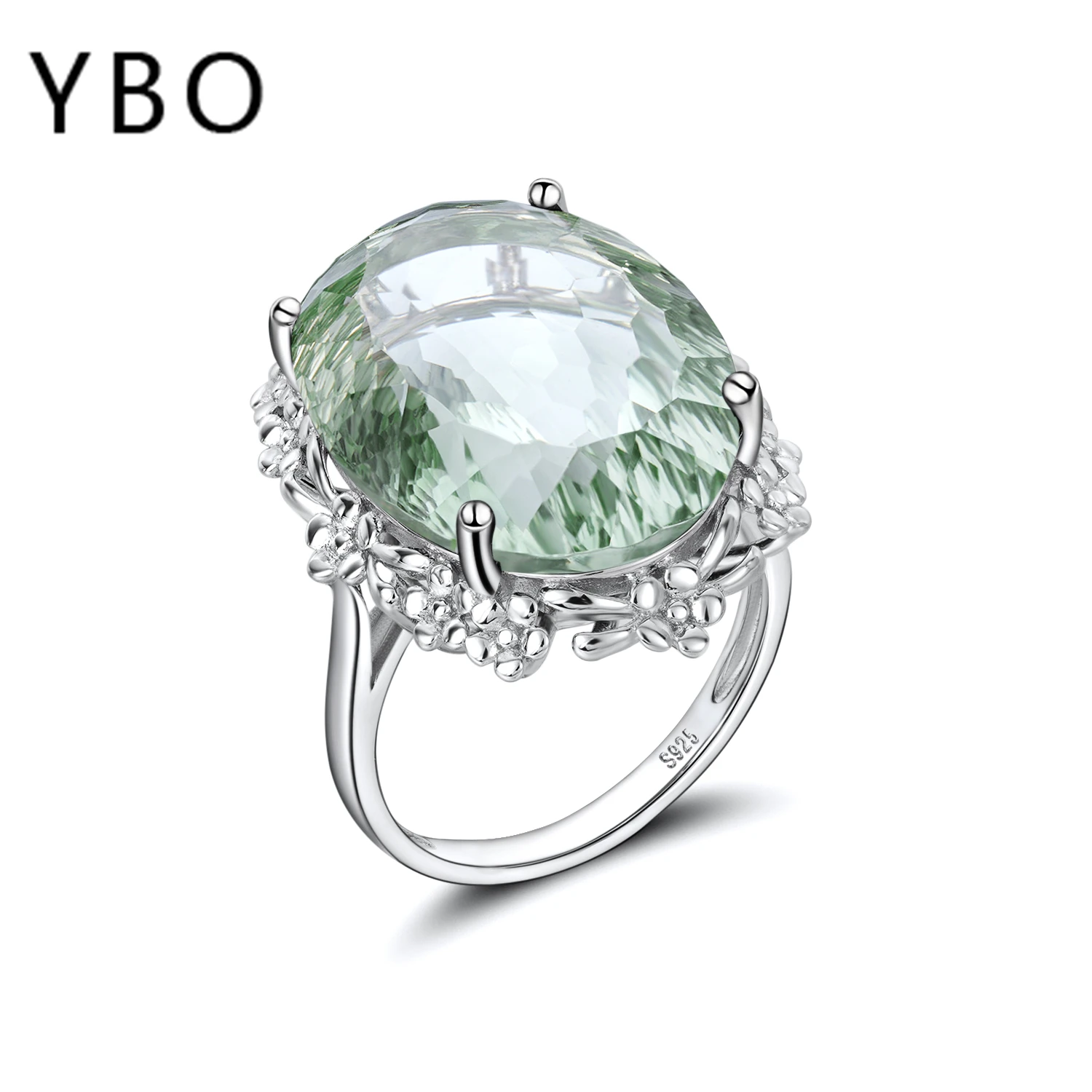 YBO 22.1ct Natural Green Crystal Rings 925 Sterling Silver Big Gemstones Ring For Women Wedding Party Engagement Fine Jewelry