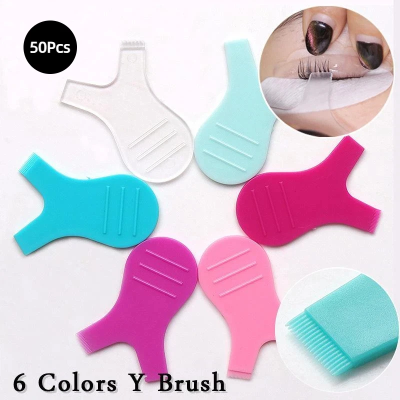 NEW 50pcs Makeup Eyelash Brushes Reuseable Plastic Clean Comb Y Shape Eyelashe Lifting Curler Eye Lash Extension Perm Accessor