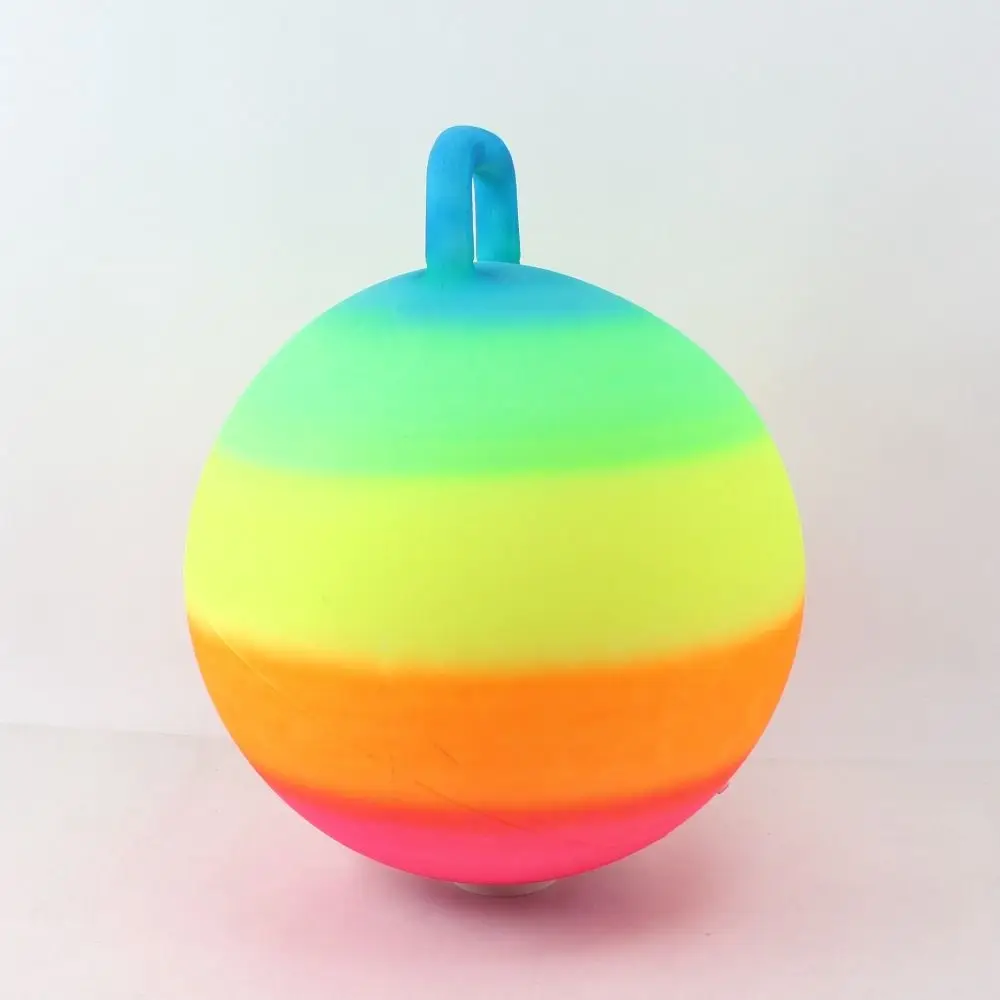 Colorful Diameter 18 Inch Bouncy Ball With Handle Rainbow Sports Hopping Ball Inflatable PVC Jumping Ball Boys Girls
