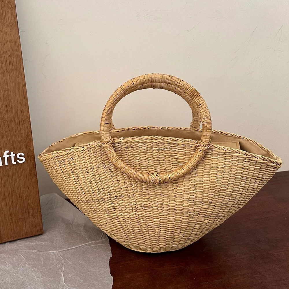 

Богемная соломенная сумка с круглой ручкой, тканые сумки-корзины для женщин, летняя дорожная пляжная сумка, новинка 2025 года, тканые сумки из ротанга, клатч