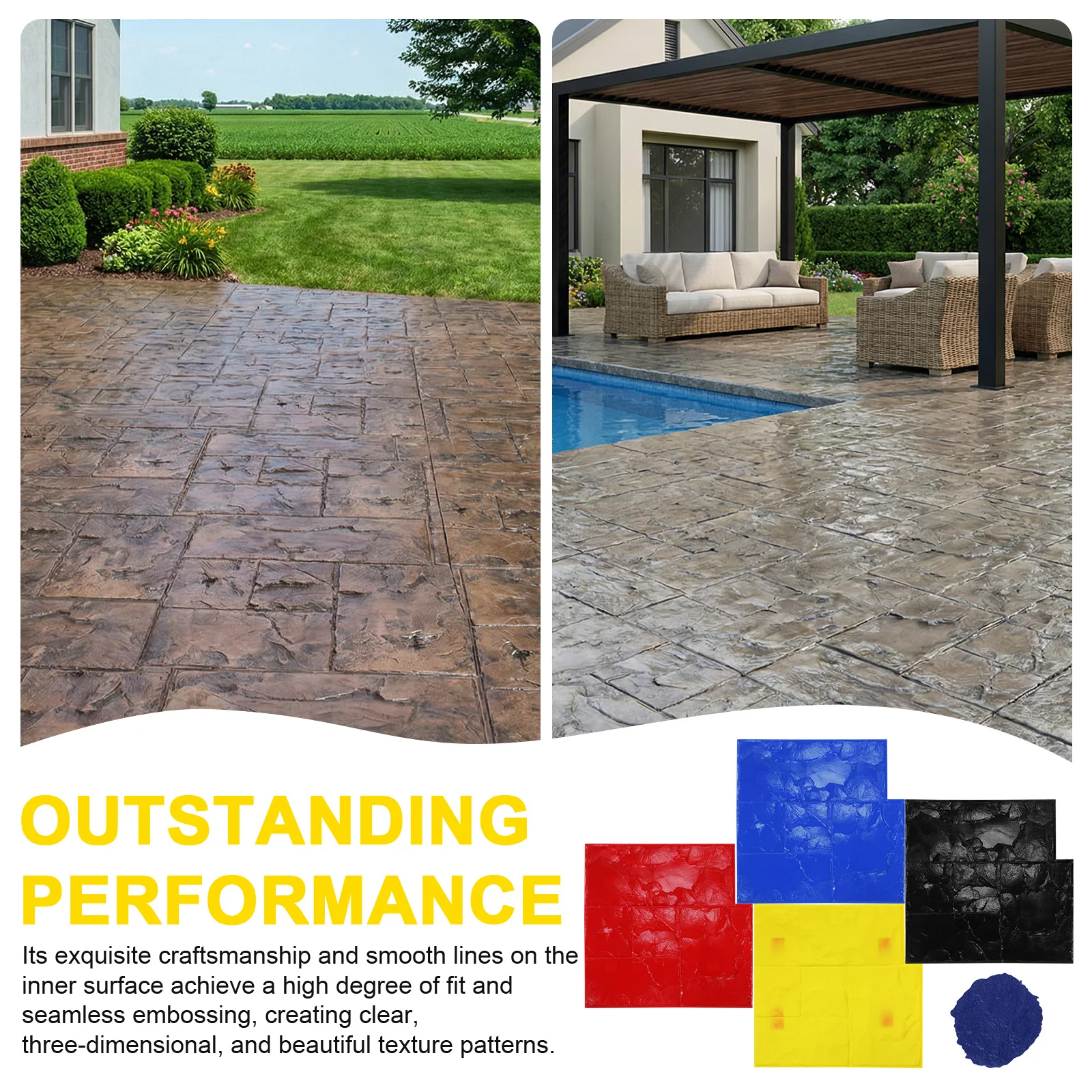 

5 шт. полиуретановых матов для штамповки бетона 24x24 дюйма, бесшовные формы для создания узоров под сланец для наружного декоративного оформления