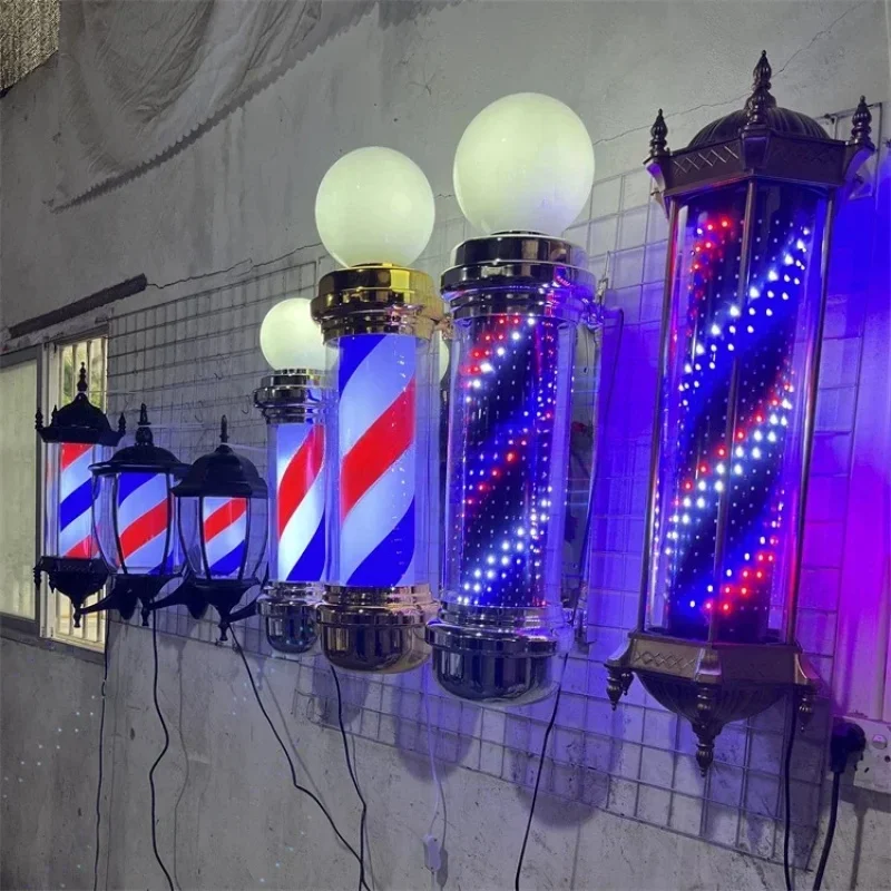 Plated Proof Rotating LED Light Large 210Cm White Blue Red Barber Shop Pole