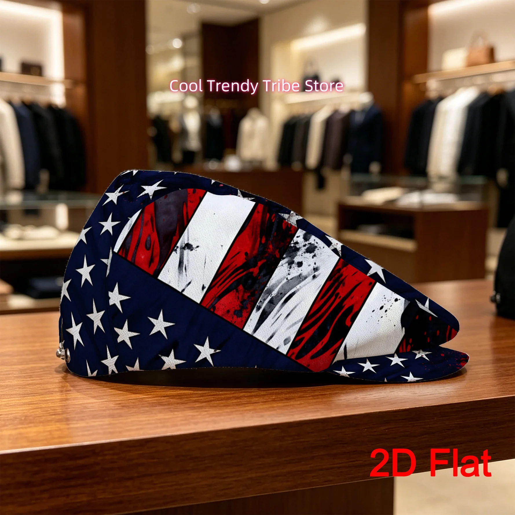1pc 2D Flat with American Distressed Grunge Art Print Vintage Gentleman'S Hat Painter'S Hat Gatsby Cap Forward Cap Breathable St
