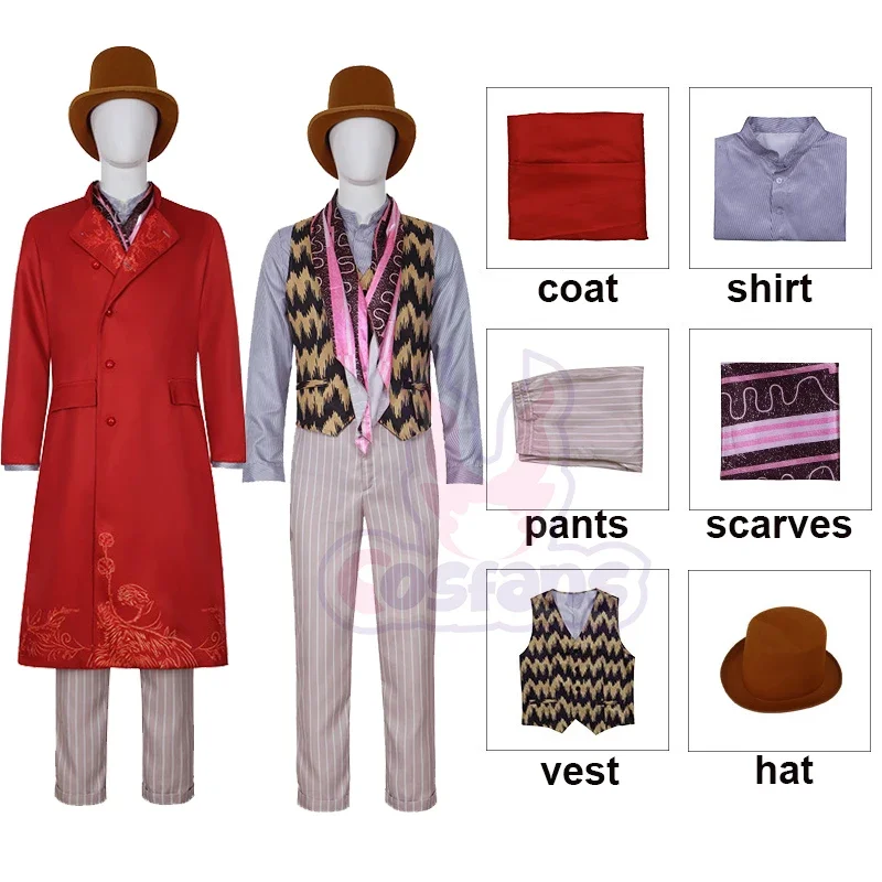 Willy Cosplay Hat Costume Chalamet Willie Wonca Cosplay Suit Outfits Movie Chocolate Wonk Factory Men Fancy Halloween disfraz