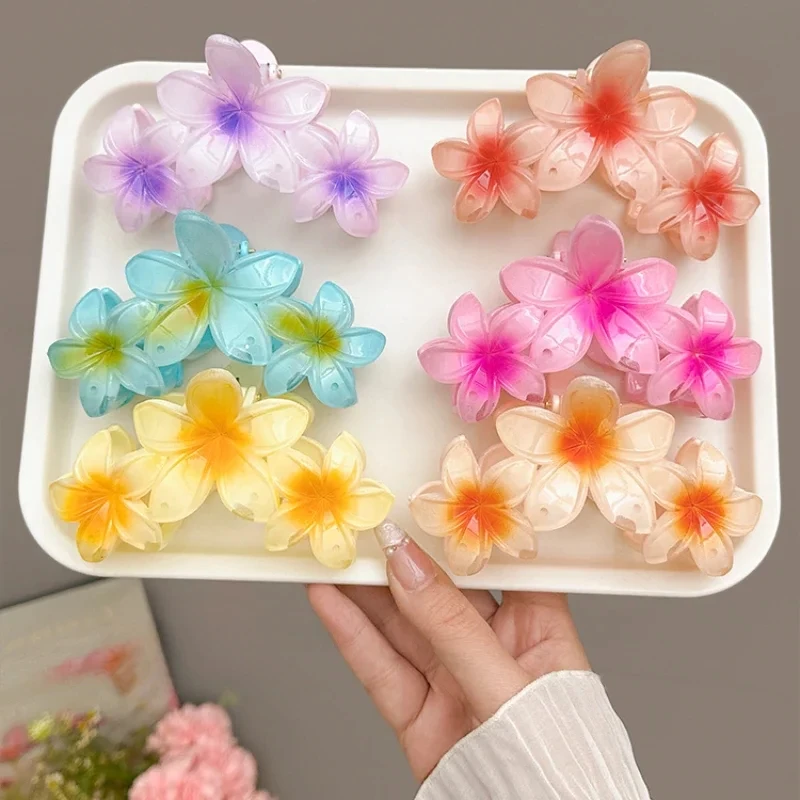 Korean Candy Color Flower Hair Claw Women Girls Flowers Shark Clip Sweet Large Gradient Crab Clamp Barrettes Hair Accessories