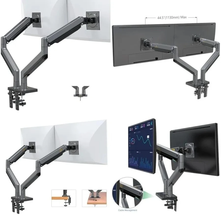 Dual Monitor Arm Ultra Wide Full Motion Swivel Monitor Mount for 22''-32'' Monitors Load Capacity from 4.4 to 26.4lbs for Each Arm Height Adjustable Monitor Stand