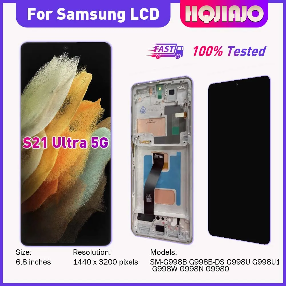 6.8'' TFT LCD For Samsung S21 Ultra 5G SM-G998B G998B-DS Display Touch Screen Digitizer Assembly Replacement repair 100% Tested