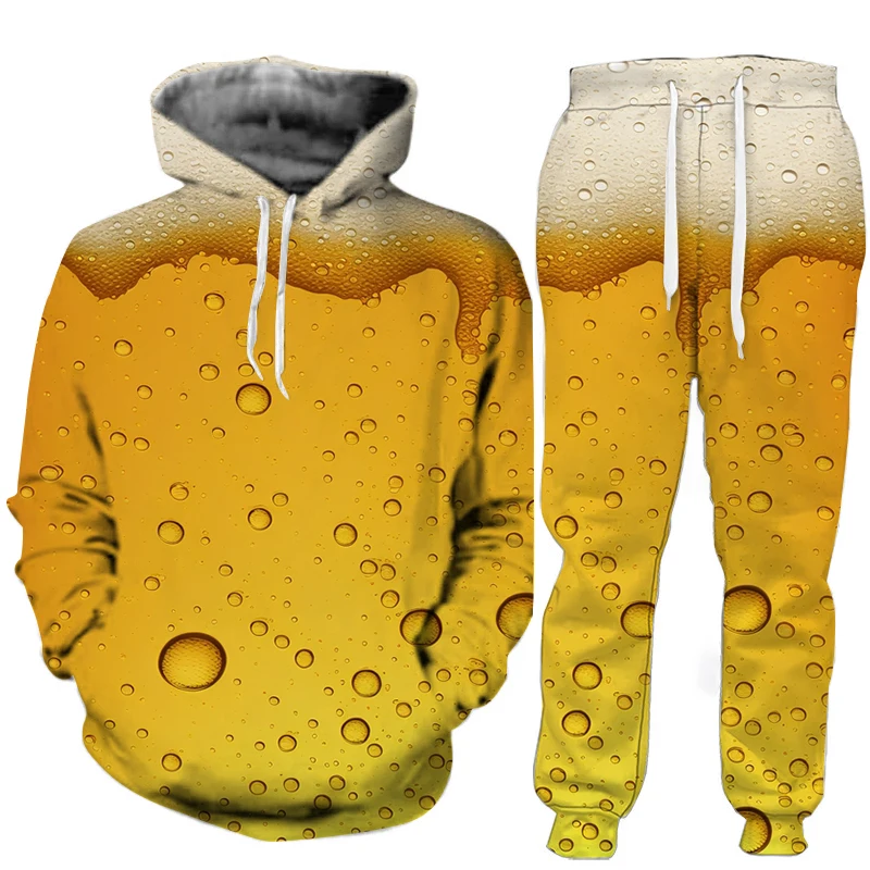 Y2k 3D Hoodies Beer Friday 3D Men Hoodie Sweatshirts Suit Unisex Hip Hop Streetwear Oversized Hoodies Suit Spring Top and Pants