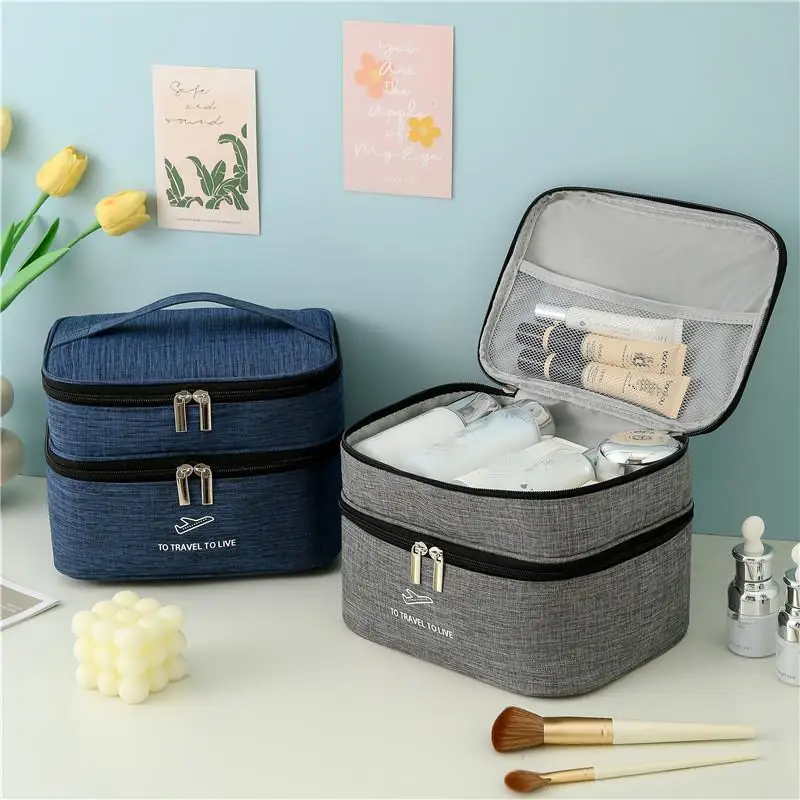 Double Layered Cosmetic Storage Bag Simple Fashion Women's Eyebrow Pencil Handbag Hot Large Capacity Perfume Lipstick Organizer