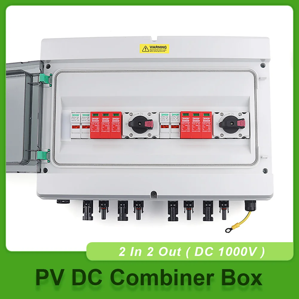 IP65 PV Combiner Box 2 In 2 Out 1000V DC Fuse Isolation Switch SPD Waterproof Dustproof Box Wall-mounted Surge Lightning Protect