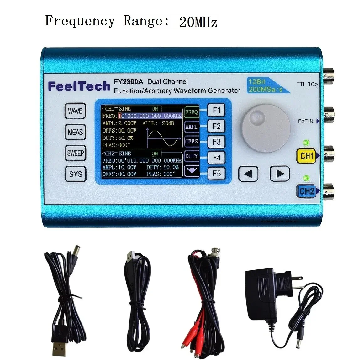 FeelTech FY2300H 25/30/40/50/60M Dual CH DDS Function Arbitrary Waveform Signal Generator/Source 250MSa/s Sweep/Frequency Meter