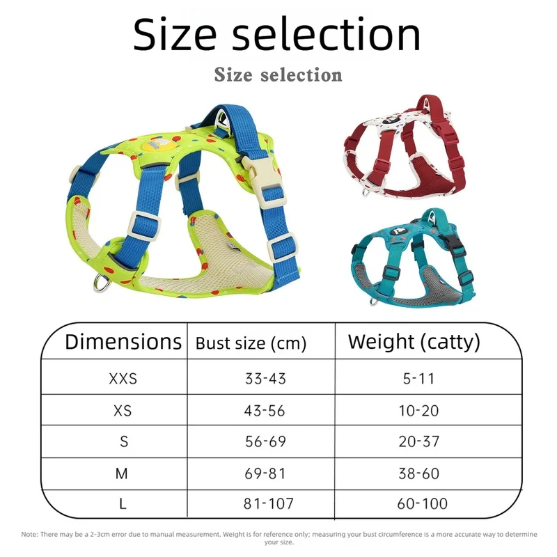 Lightweight Breathable Explosion-Proof Pet Harness Outdoor Reflective Printed Adjustable Cat Dog Harness For Bulldogs Poodles