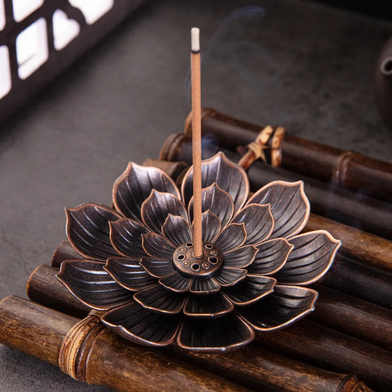 Alloy Incense Burner Stick Holder Buddhism Lotus Line Incense Plate Sandalwood Coil Base Temples Yoga Studios Home Decoration