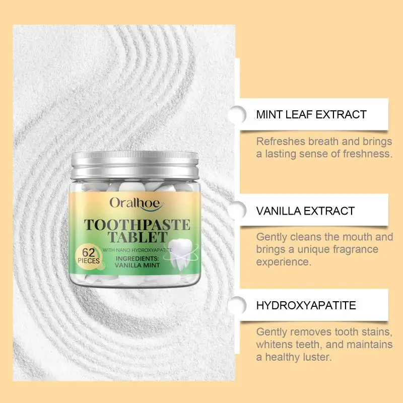 

Таблетки зубной пасты с ванилью и мятой, глубокое очищение от пятен и зубного камня, свежее дыхание, портативное средство для чистки