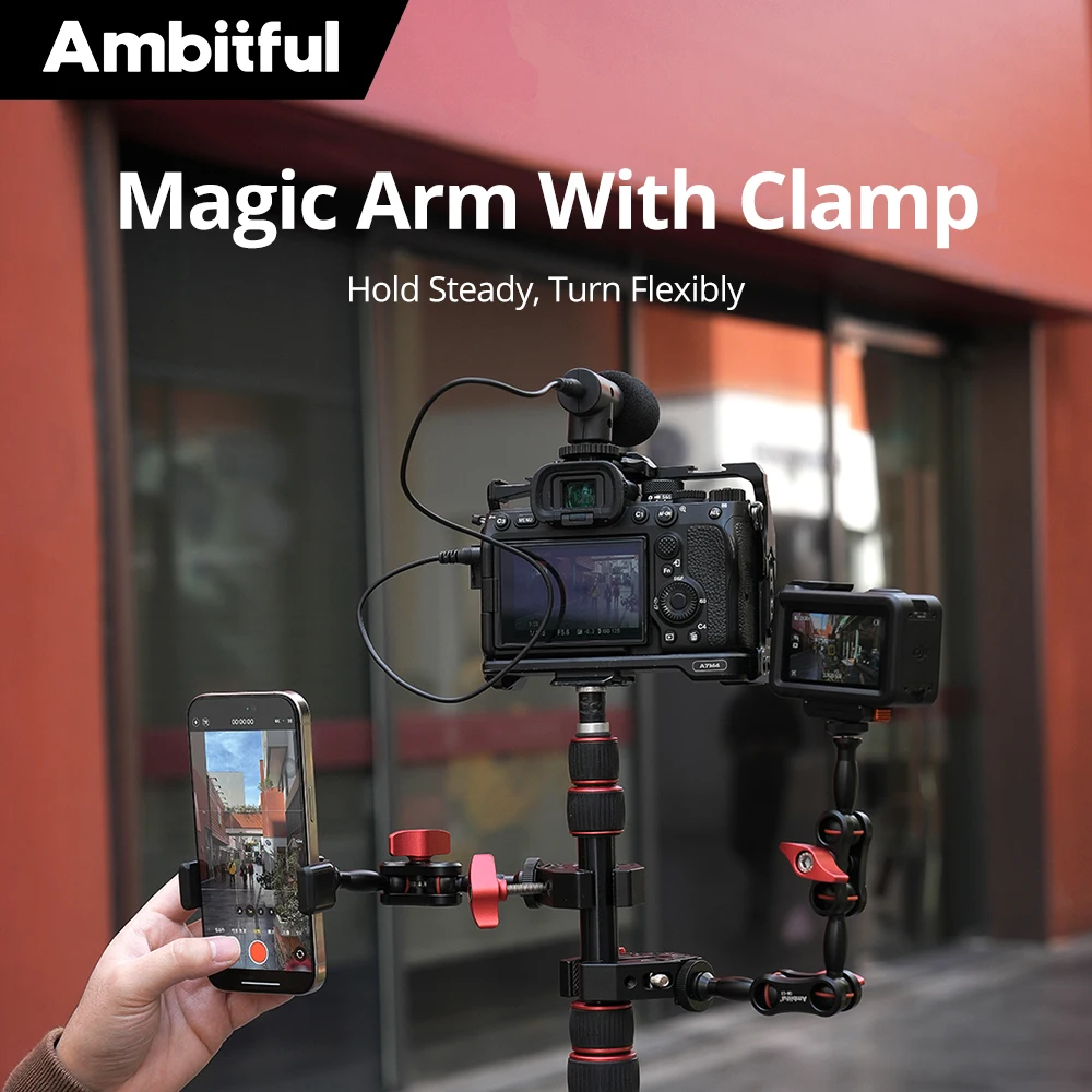 Ambitful GM-C1 C-type Super Clamp GM-C2 GM-C3 Magic Arm 360 °   Adaptateur double rotule avec support griffe froide pour caméra, téléphone et lumière d'appoint