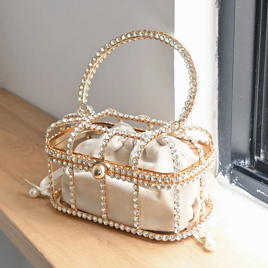 handbag with diamond handle exquisite eye-catching drawstring cloth bag design light luxury gorgeous banquet bag