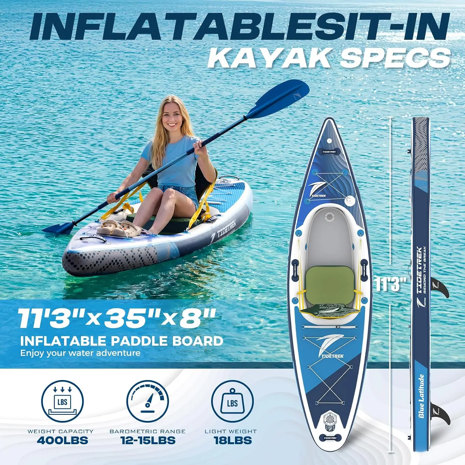 Inflatable Touring Kayak with Waterproof Seat & Premium Accessories, 11'3