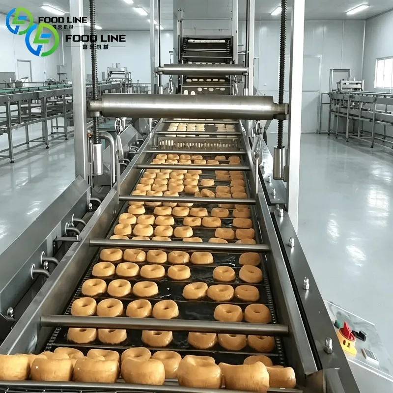 Fully Automatic Commercial Doughnuts Making Machine Continuous Proofing Frying Cooling Donut Production Line