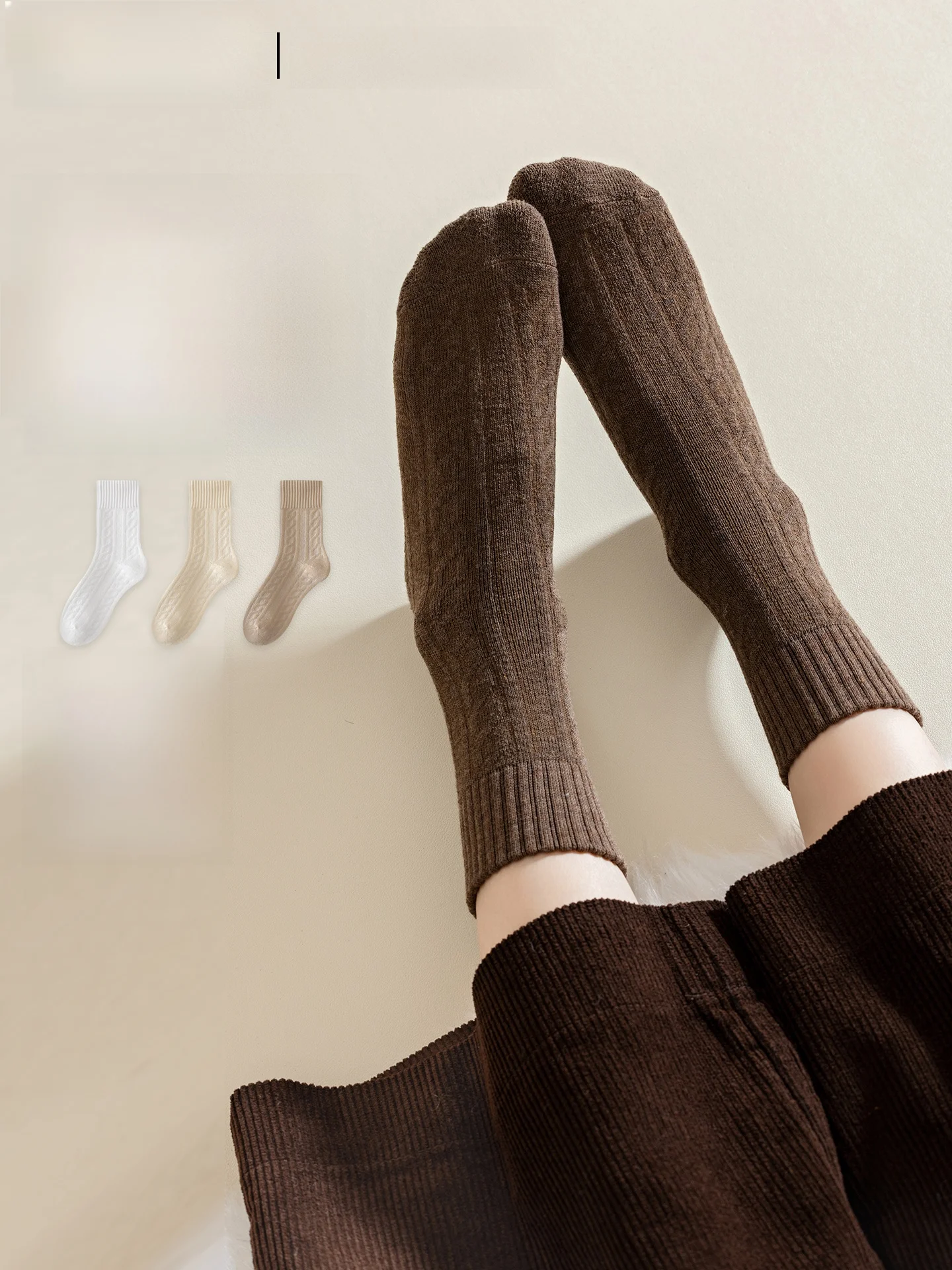 Thickened Fleece Lined Mid-Calf Socks Women's Sleepwear Anti-Odor Winter No-Cuff Long Socks Breathable Comfortable Polyester