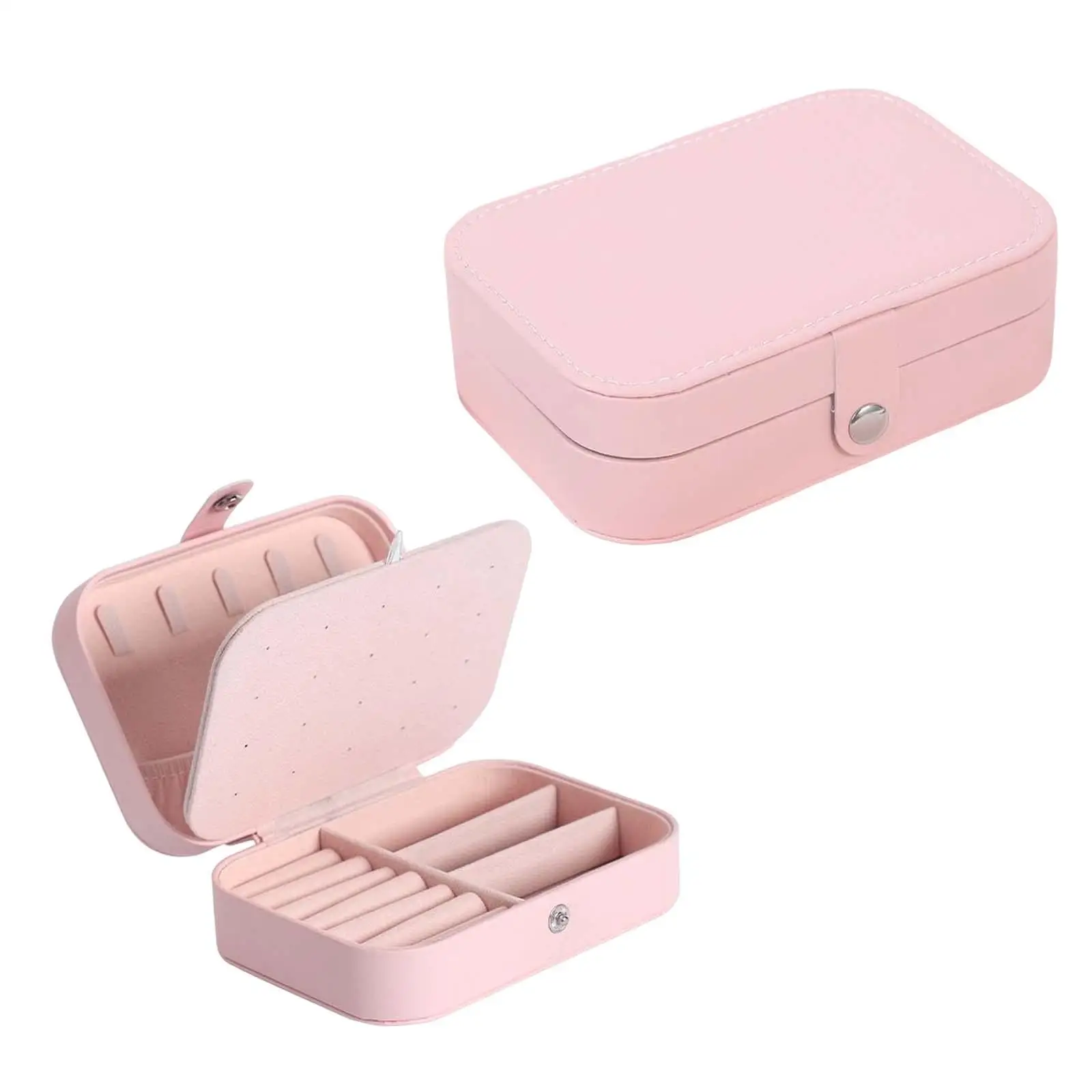 Portable Jewelry Box with Hanging Hooks Multi Compartments PU Leather Holder