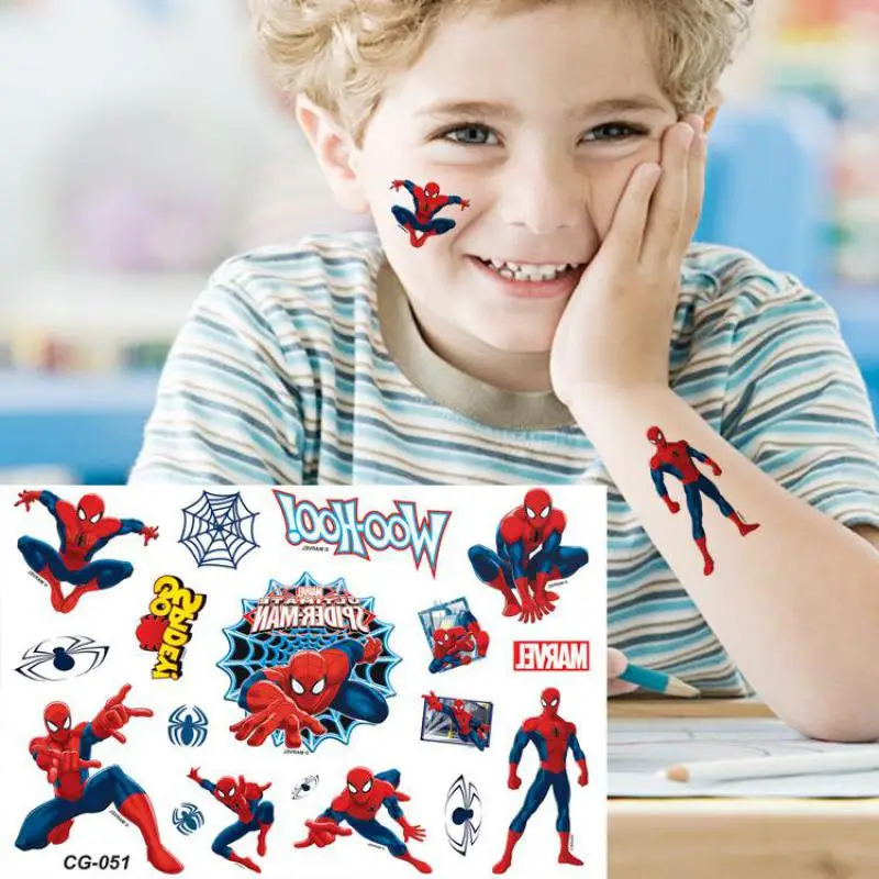 New Marvel Spiderman Tattoo Stickers Anime Spider-Man Cartoon Tattoo Sticker Kids Birthday Party Gives Gifts Body Art