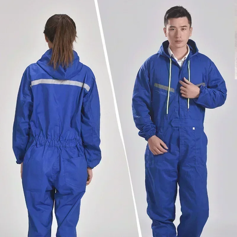 Work Clothes Reflective Zipper Pockets Unisex Work Overalls Safety Worker Coveralls for Auto Repairmen Mechanics for Dust-proof