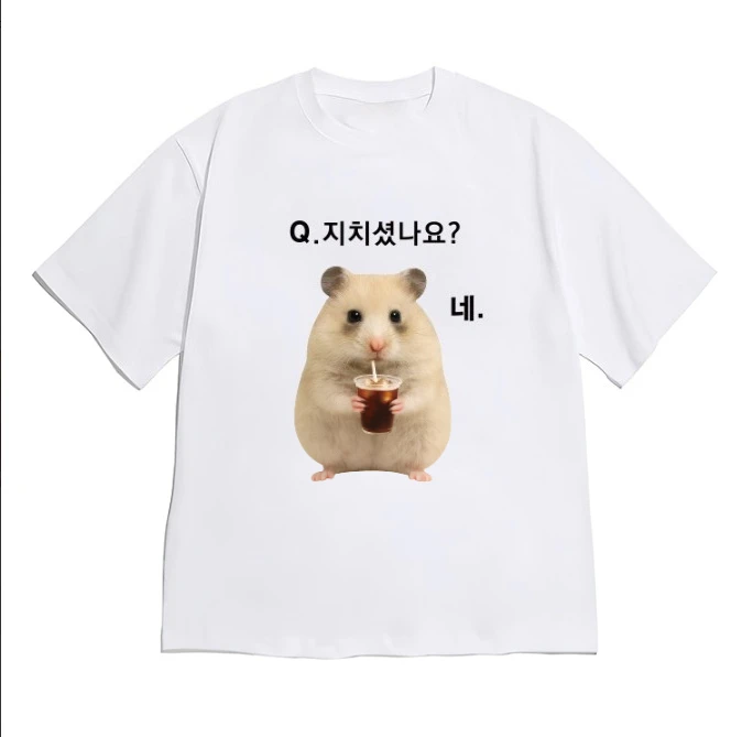 Korean Style Funny Short Sleeve Cute Hamster Meme T-shirt for Women Men 