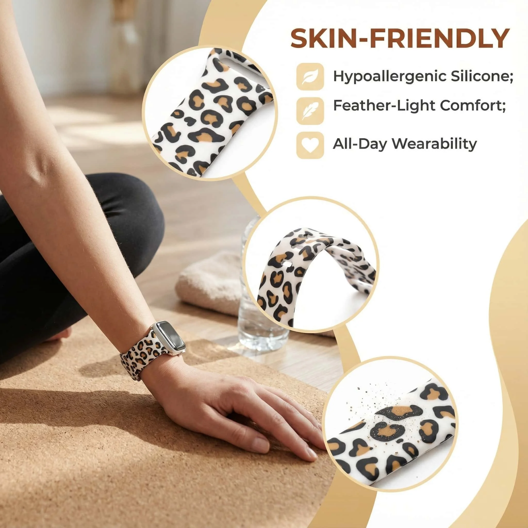 Leopardmuster-Armband für Apple Watch, 46 mm, 42 mm, 38 mm, 49 mm, 41 mm, 45 mm, 40 mm, 44 mm, Silikonarmband, iWatch Series 12, 11, 10, 9, 8, 7, 6, 5, 4, SE. – Detail 4