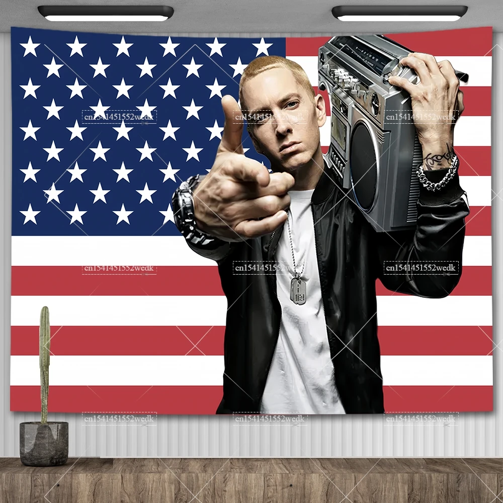 American Rap God Hip Pop Music Flag Eminem Tapestries Wall Hanging Meme Tapestry Art Aesthetic Room Decor Bedroom Wallpapers
