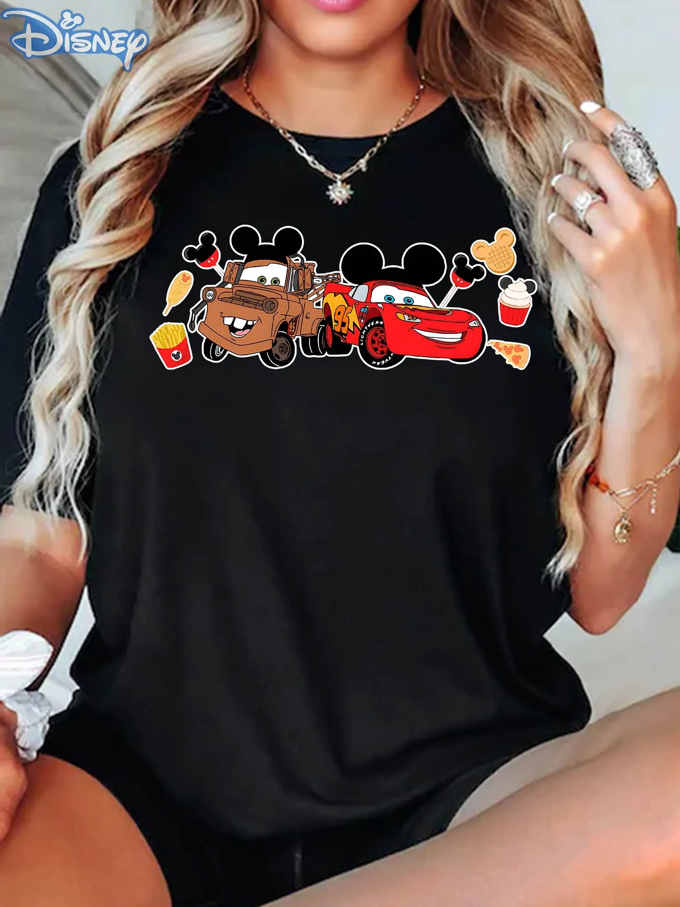

Футболка с принтом автомобиля Диснея, молния Маккуин и матовая, мужская и женская мода с короткими рукавами и героями мультфильмов