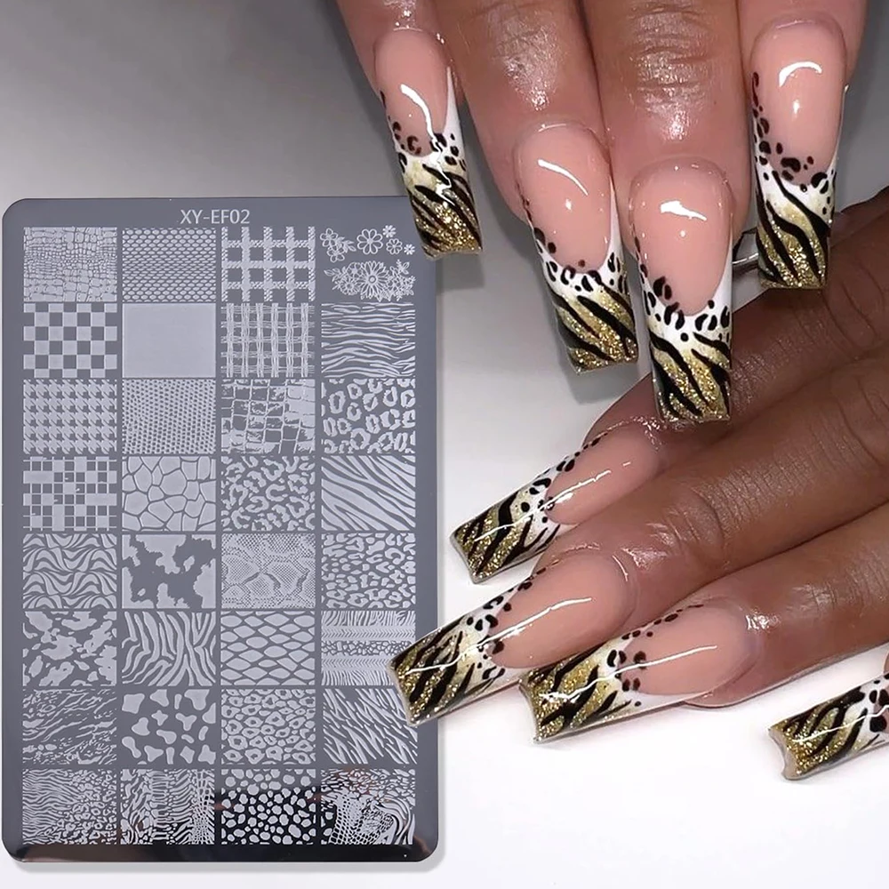 Leopard Snake Tiger Print Nail Stamping Plate, Stainless Steel Animal Pattern Nail Art Stencil, Reusable Transfer Template DIY