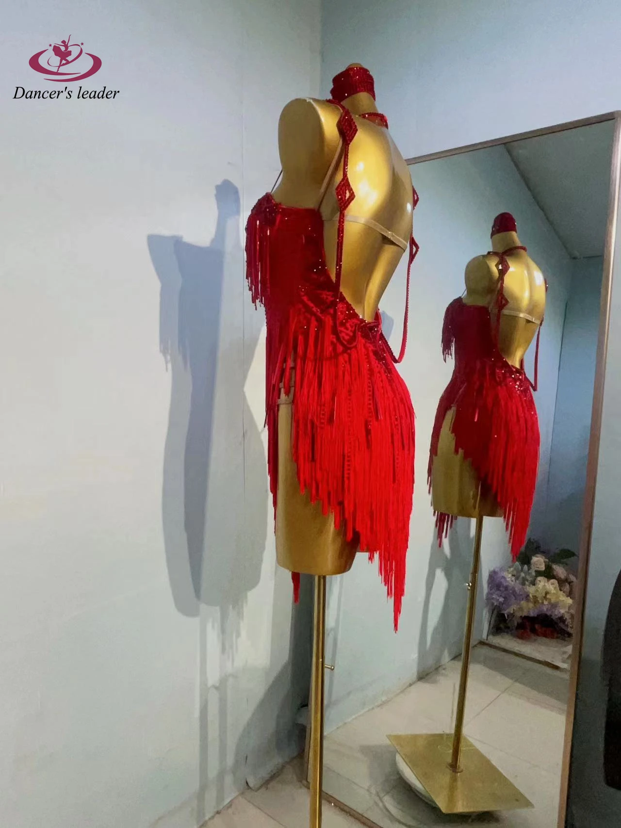 

Latin Dance Stage Women's High-end Custom Red Tassel Sling Samba Rhinestone Performance Costume dress