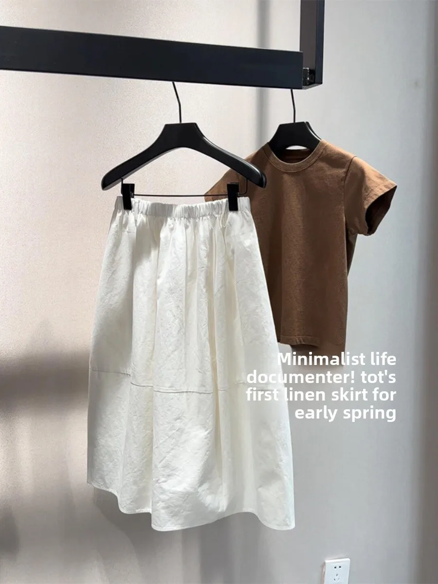 

Recommended!! White Linen Elastic Waist f Skirt Women's 3D Structure Splicing Design Casual Loose Fit Sle Other