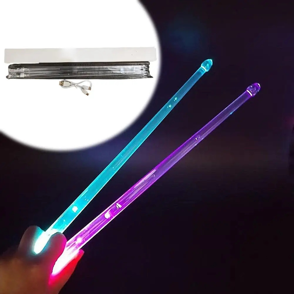 LED Light Up Drumsticks Jazz Drum Sticks Gradient Colorful Lights USB Charging with ON/OFF Switch Drumstick Drum Set