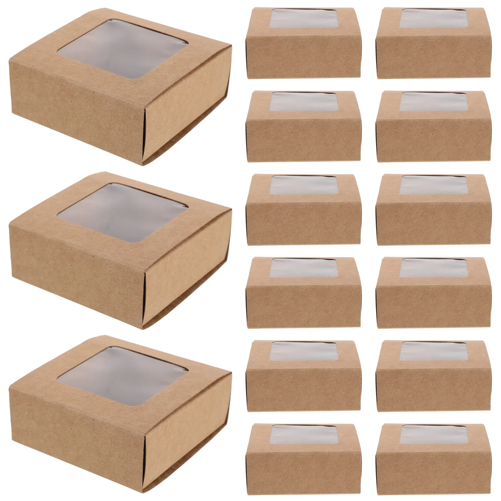 20Pcs Vintage Kraft Paper Window Match Box Clear Window Packaging Container for Craft Storage Party Decoration Retro Match