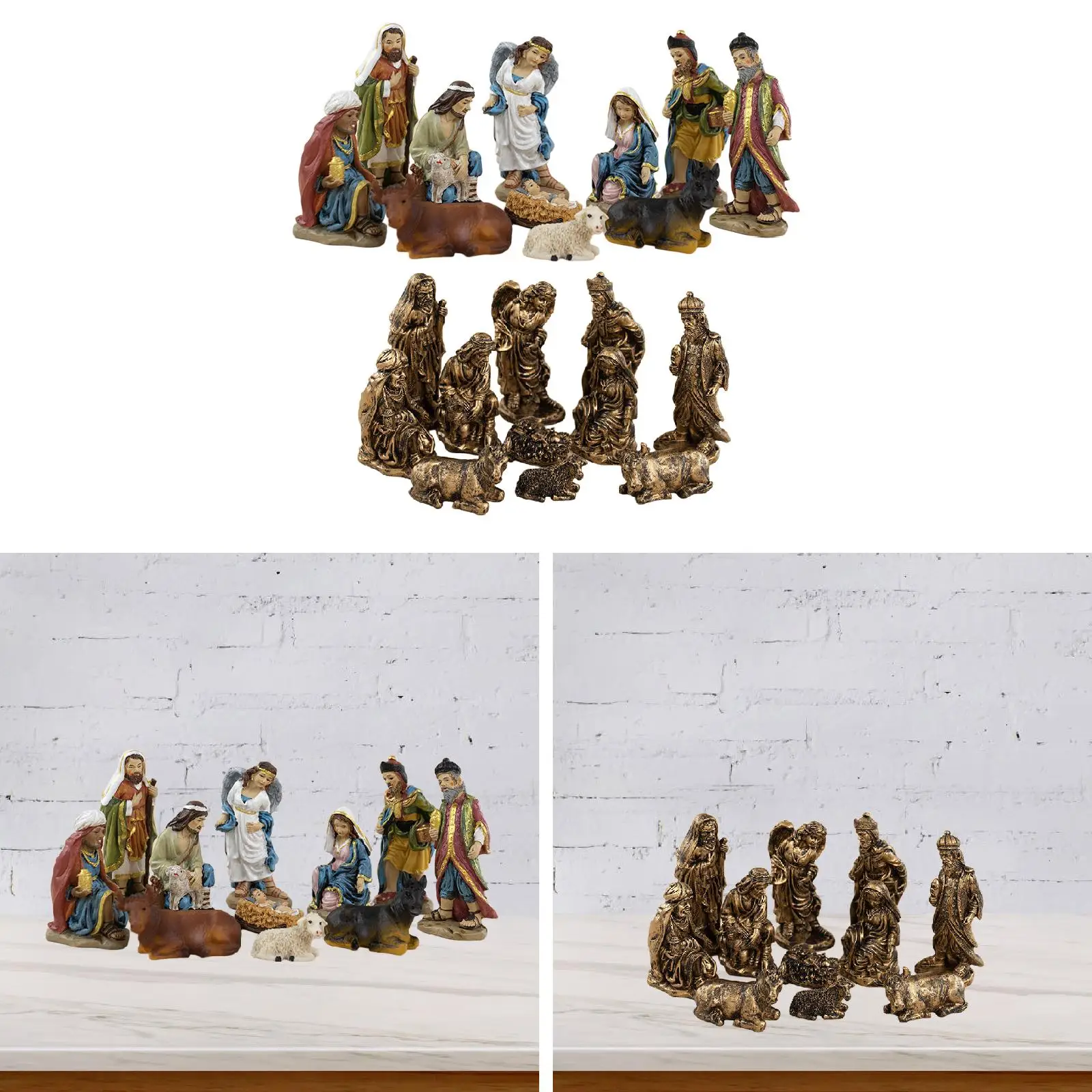 11-teiliges Weihnachtskrippe-Figuren-Mittelstück zum Sammeln, Ornament, Mini-Krippe-Set für Kamin, Weihnachten, Urlaub, Festival