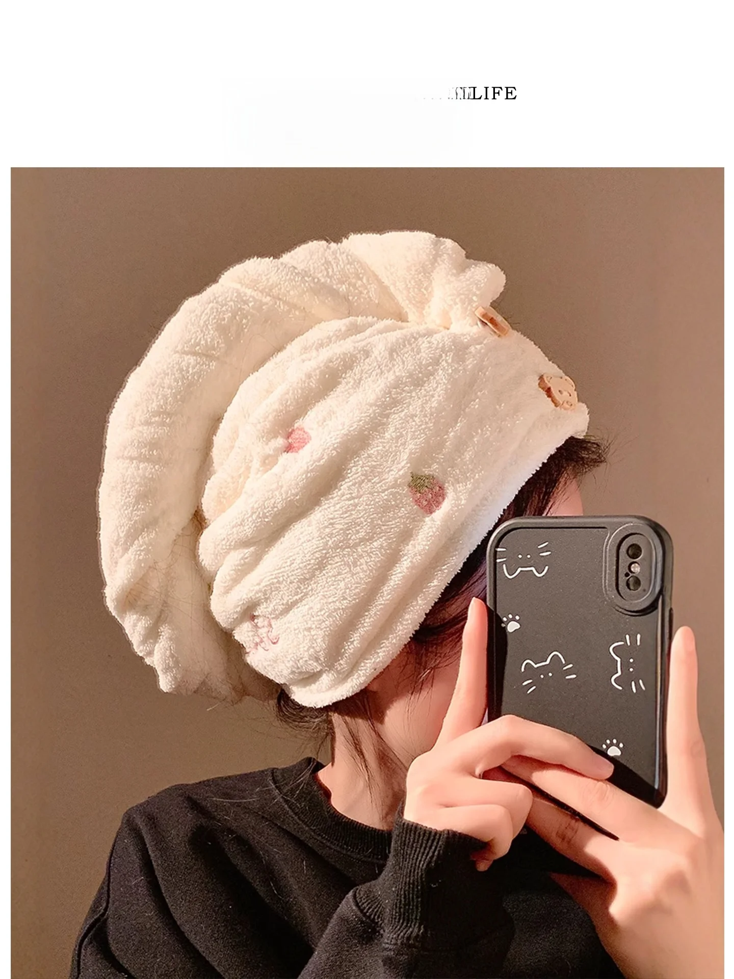 

Супервпитывающая шапочка-тюрбан Tice Lifely для быстрой сушки волос с милой вышивкой клубники, универсальная