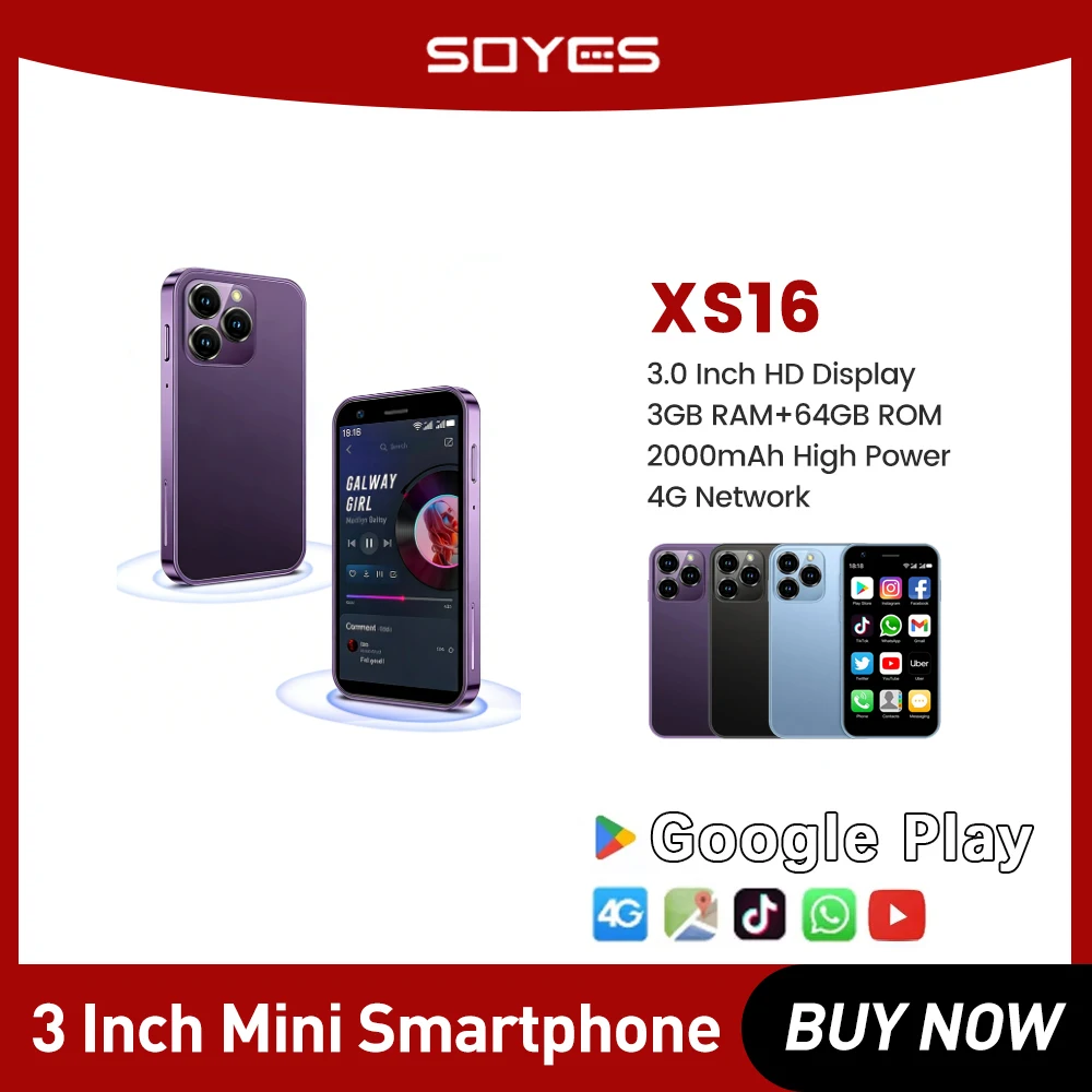 SOYES XS16 Мини-смартфоны 3-дюймовый четырехъядерный процессор 3 ГБ + 64 ГБ 4G LTE мобильный телефон Android 10.0 с двумя SIM-картами в режиме ожидания 2000 мАч 5 МП маленький телефон