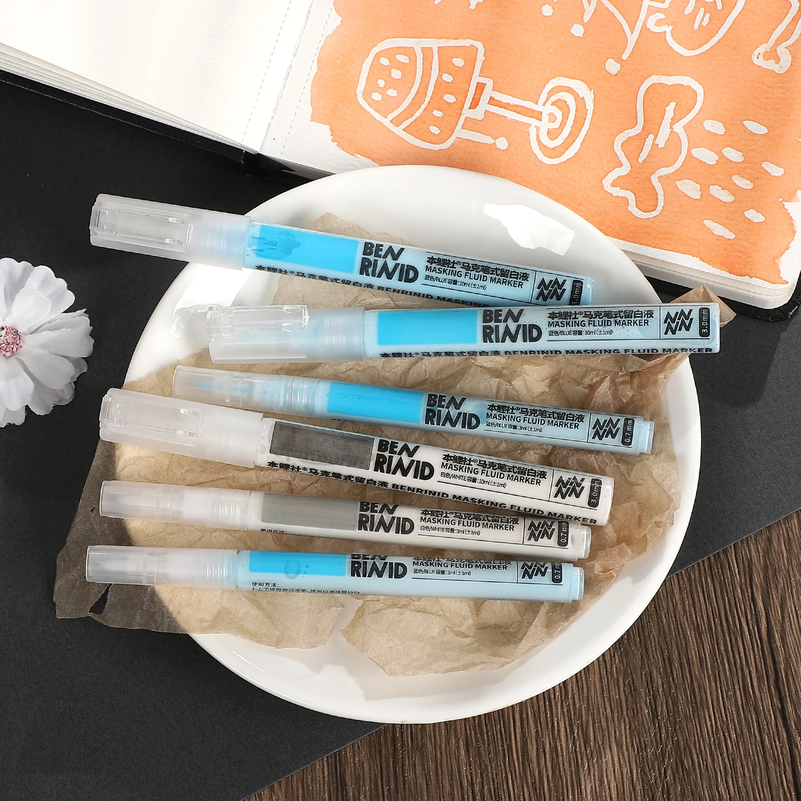 Watercolor Gesso Masking Fluid Marker Blank Pen Creative DIY Journal Material Collage Student Supplies Stationery
