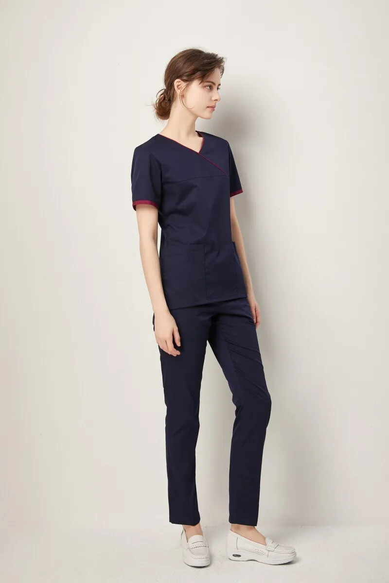 Ensemble d'uniformes de circuit dentaire à manches courtes et col en V pour femmes, vêtements de gIslande pour soins infirmiers, vêtements de dessus bleu marine, été, illeur, hôpital pour animaux de compagnie, 2022