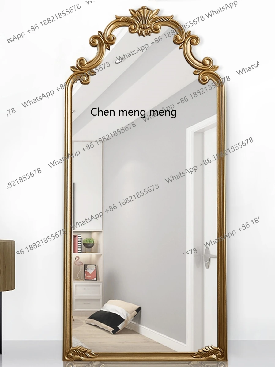 French retro full-body home wall-mounted dressing mirror wall-mounted fitting mirror carved floor mirror