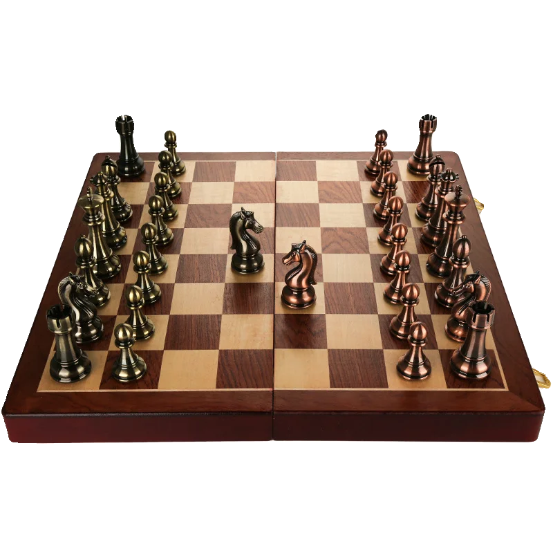 

Metal Chess Solid Wood Folding Chessboard Extra Large Chess for Elementary School Adults