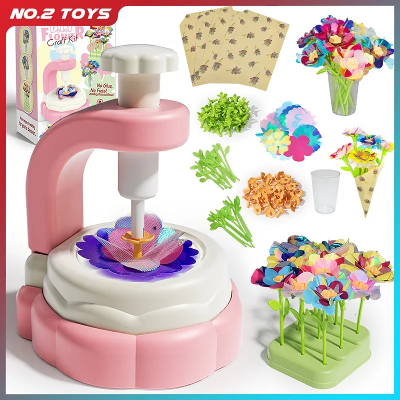 باقات الزهور اليدوية آلة النقش لعبة للأطفال الفتيات النسيج زهرة الأطفال DIY بها بنفسك الفنون الحرفية عدة هدايا عيد الأم #1