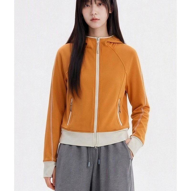 Women's Colorblock Zip-Up Hoodie - Slim Fit Cropped Jacket with Stretch Fabric for Autumn Fashion & Casual Wear