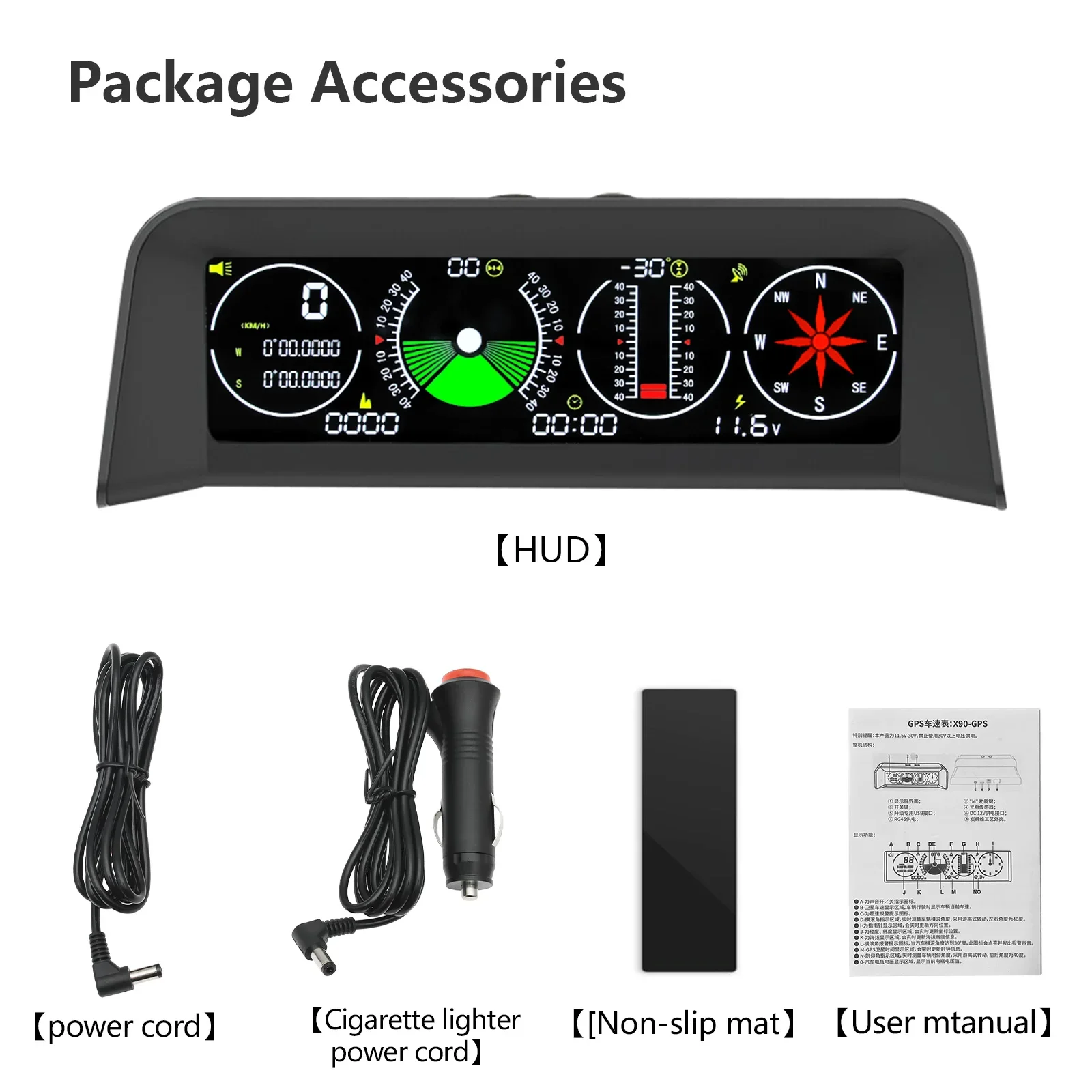 Car Speedometer Display Car Head Up Display Multi-functional 4 IN 1 Car Meter Car Compass Smart Slope Meter Inclinometer for Car