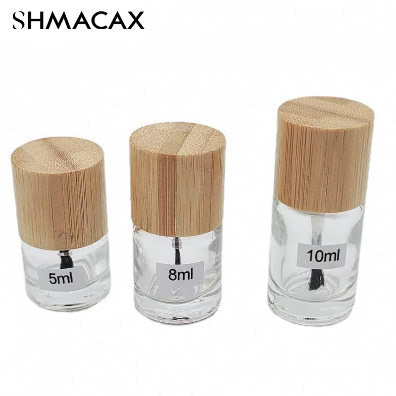 1pcs Nail Art Glue Bottle Bottle 5ml 8ml 10ml Glass Nail Oil Bottle Hair Brush Solid Wood And Bamboo Cover Nail Oil Bottle  ﻿ ﻿