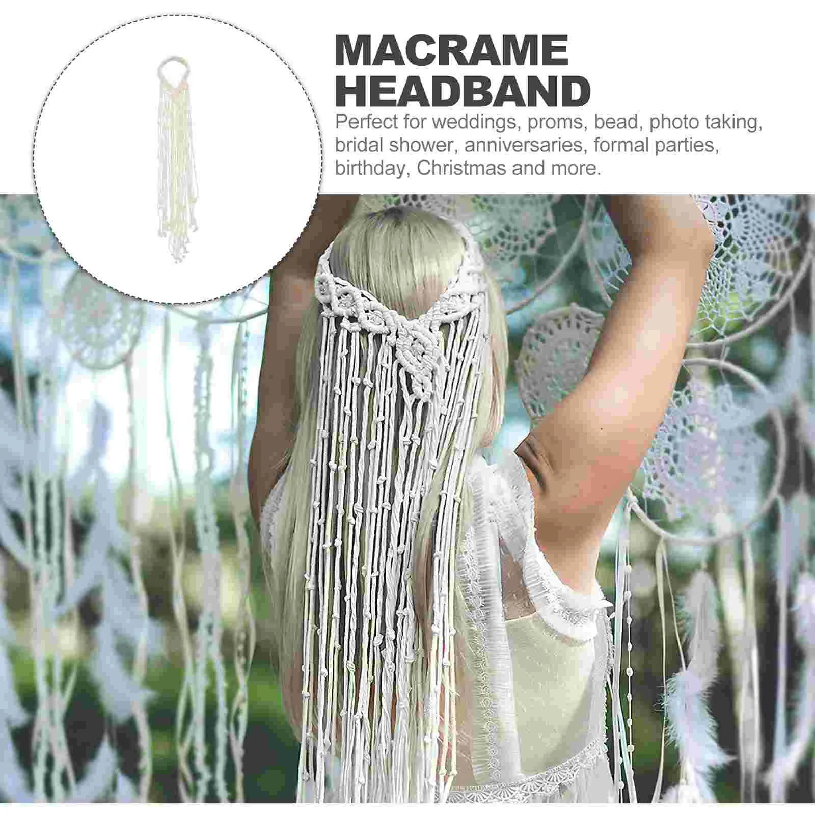 Bohemian Headwear Wedding Headband Headpiece for Bride Macrame Hair Accessories Simple Cotton Rope Bridal Formal Party