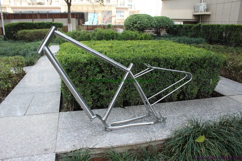 Custom Titanium MTB Bike Frame with a Rear Rack and Belt Drive and Pinion
