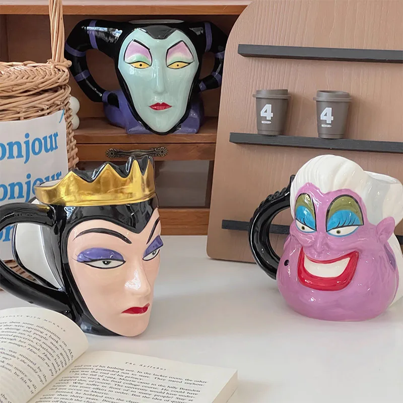 Disney Villain Ursula Maleficent Ceramic Mugs Action Figure Toys Cute Snow White The Little Mermaid Mug Cup Kids Gifts